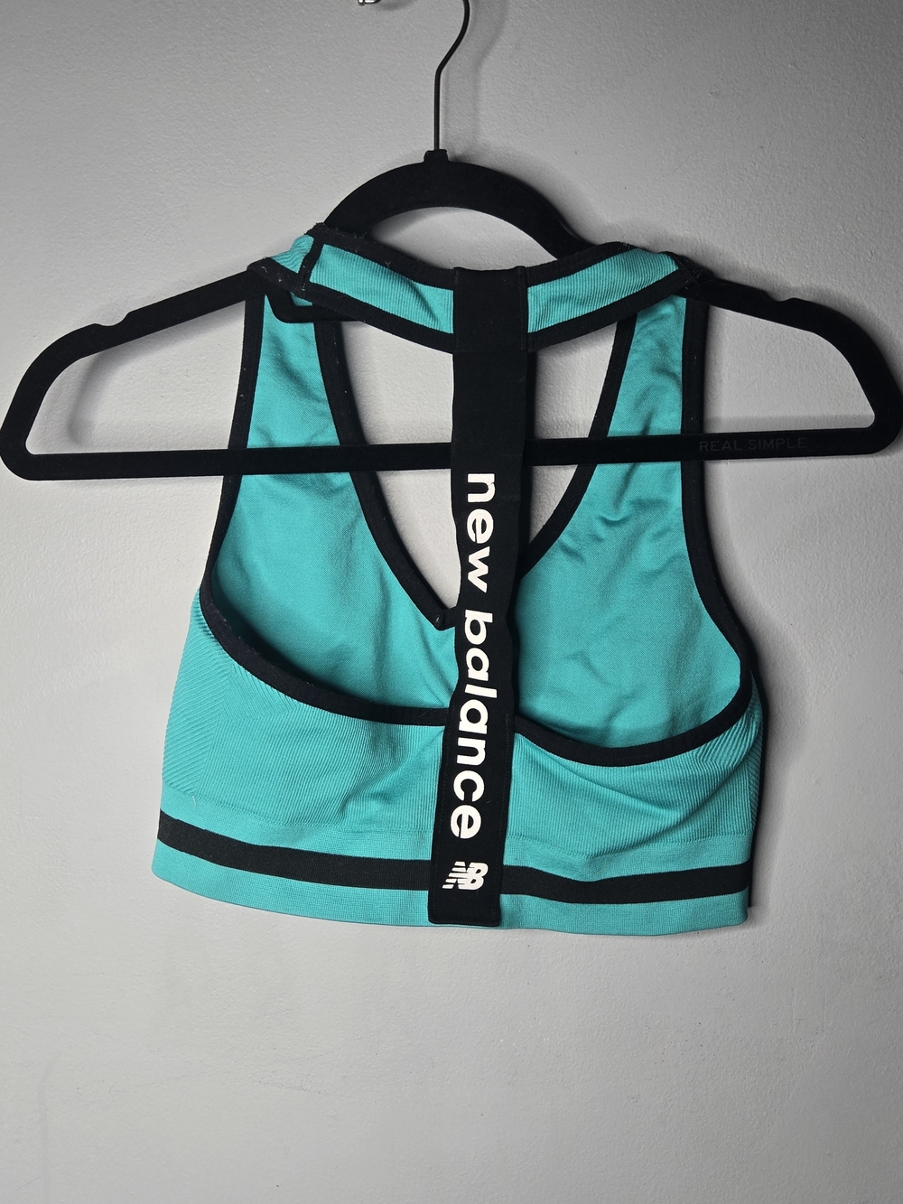 New Balance Women’s Medium Teal Black Racerback Sports Bra Athletic Workout